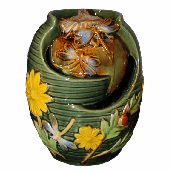 Gift Essentials Ceramic Table Top Water Fountain Indoor Dragonfly Green Small Fountain Decor Plug-In