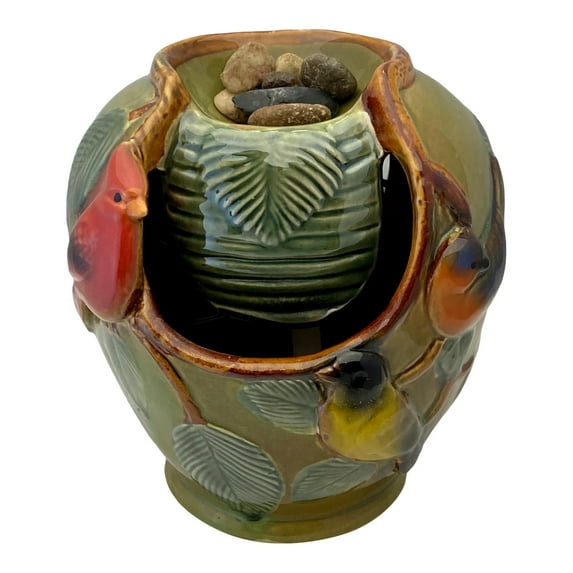 Gift Essentials Ceramic Water Fountain Songbird Trio Green Indoor Fountain Plug In