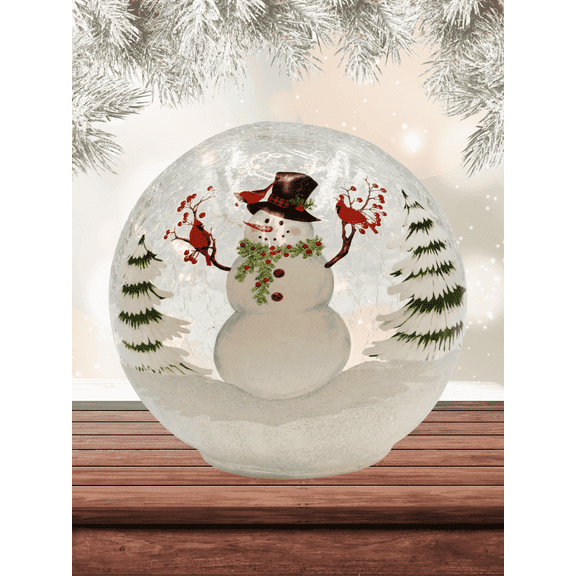 Gift Essentials Christmas Globe Snowman LED Crackle Glass Globe GE3018