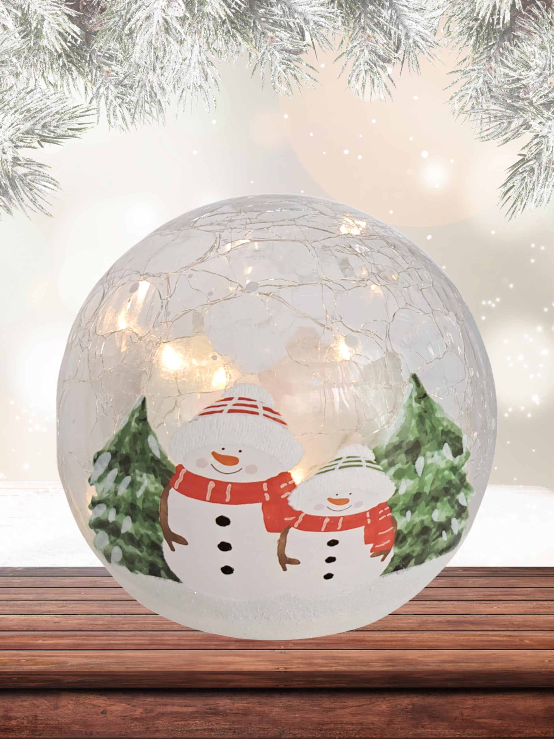 Gift Essentials Cozy Snowmen Crackle Glass Globe LED Christmas Light