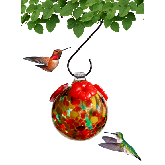 Gift Essentials Glass Hummingbird Feeder Summer Shades for Hummingbird Nectar, 8 Ounce Capacity