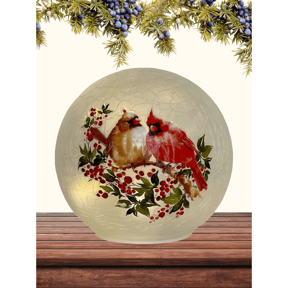 Gift Essentials LED Crackle Glass Globe, Cardinal Pair 6in Christmas Decor
