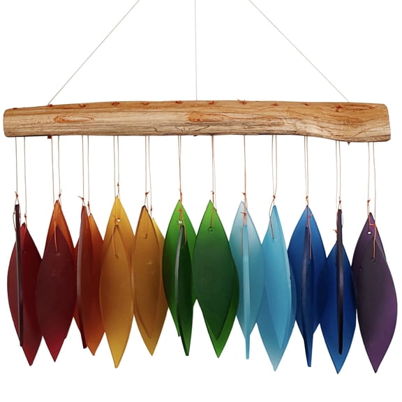 Blue Handworks Rainbow Glass Wind Chimes, Leaves