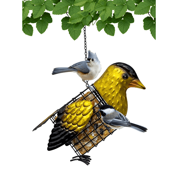 Gift Essentials Suet Feeder Metal Bird Seed Feeder Yellow Goldfinch, 1 Suet Cake Capacity