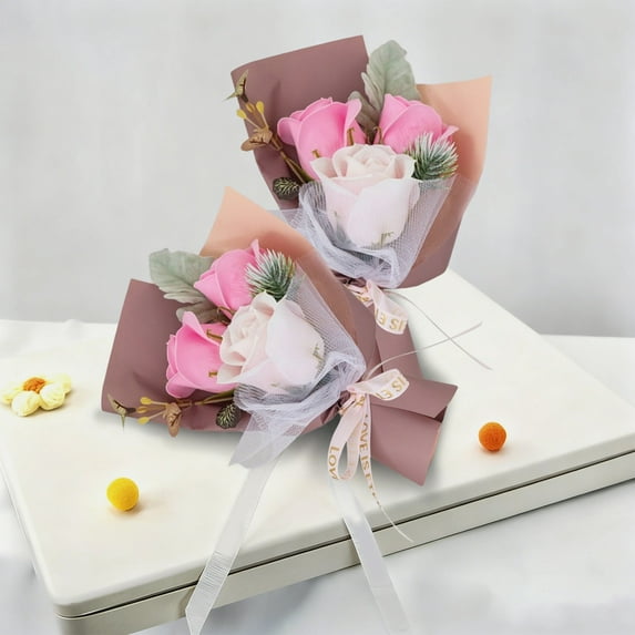 Gift Flowers for Women, Mini Rose Bouquet, Artificial Flowers Gift for Birthday, 5.5x7.87Inch Valentine's Day Party Wedding Decoration Flowers, 1Pcs Simulated Rose Bouquet Pink