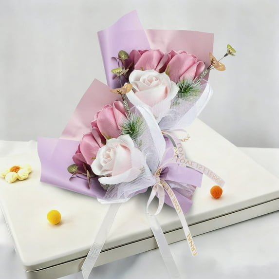 Gift Flowers for Women, Mini Rose Bouquet, Artificial Flowers Gift for Birthday, 5.5x7.87Inch Valentine's Day Party Wedding Decoration Flowers, 1Pcs Simulated Rose Bouquet Pink