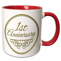 3drose, Gift for 1st Anniversary - Gold Text for Celebrating Wedding Anniversaries 1 - First One Year Together, 15oz Two-tone Red Mug