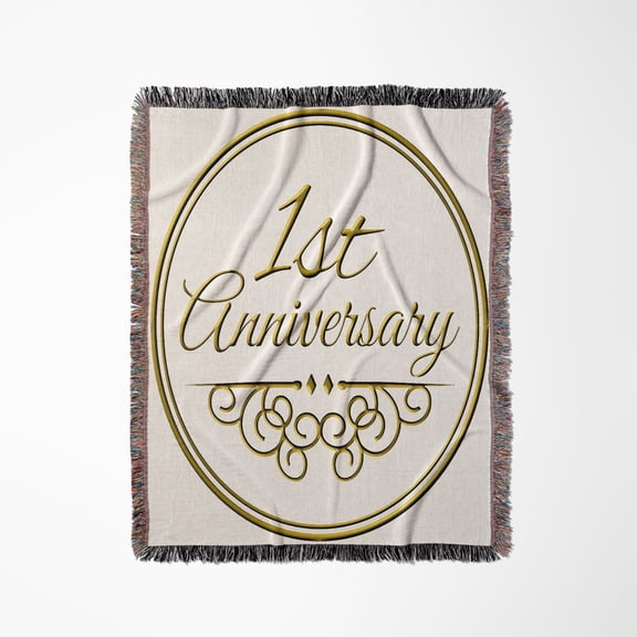 Gift For 1St Anniversary - Gold Text For Celebrating Wedding Anniversaries 1 - First One Year Together, Woven Blanket