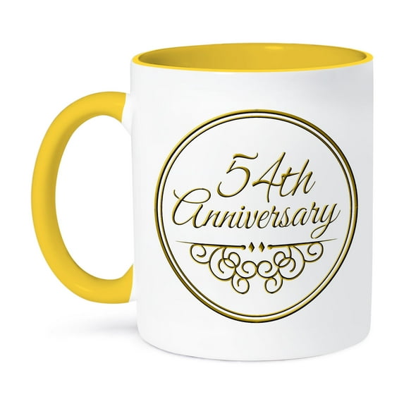 3dRose, Gift For 54th Anniversary - Gold Text For Celebrating Wedding Anniversaries - 54 Years Married Together, 15oz Two-Tone Yellow Mug