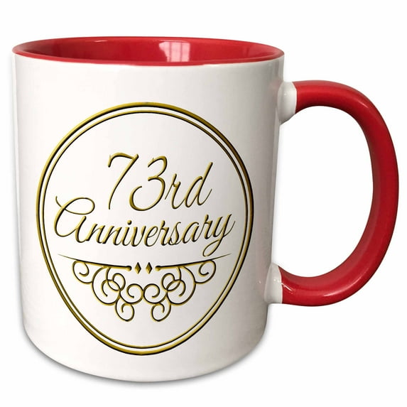 3drose, Gift for 73rd Anniversary - Gold Text for Celebrating Wedding Anniversaries - 73 Years Married Together, 15oz Two-tone Red Mug