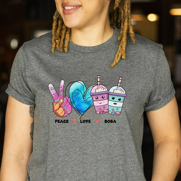 Gift For Boba Lover | Bubble Tea Lover Shirt | Peace Tee | Kindness Gift | Boba Tea Shirt | Bubble Tea T-Shirt | Peace Love Coffee Shirts (Colors:Natural; Sizes:YOUTH L;)