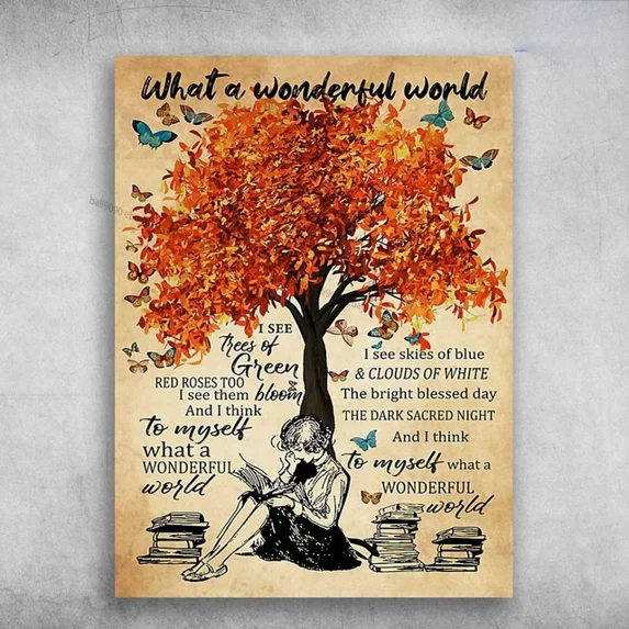 Gift For Book Lover What A Wonderful World I See Tree Of Green Red ...
