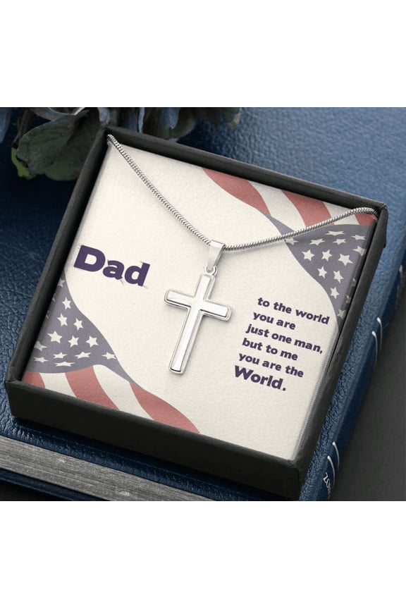 Gift For Dad From Son, Unique Gift From Daughter, Thank You Dad, Personalized Cross Necklace, You are the world