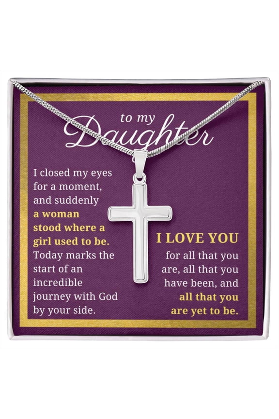 Gift For Daughter, Confirmation or Baptism Journey With God Stainless Steel Cross Necklace