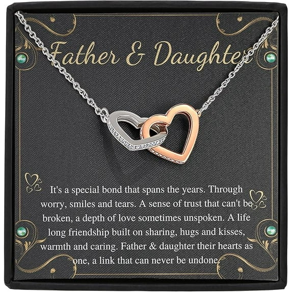 Gift For Daughter From Dad, Daughter interlocking heart Necklace from Father, Daughters Birthday, Graduation Gift with Heart Touching Message Card