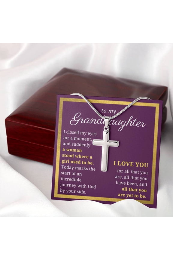 Gift For Granddaughter, Confirmation or Baptism Journey With God Stainless Steel Cross Necklace