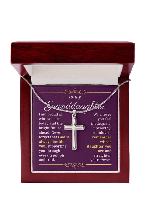 Gift For Granddaughter, Confirmation or Baptism Proud of Who You Are Stainless Steel Cross Necklace