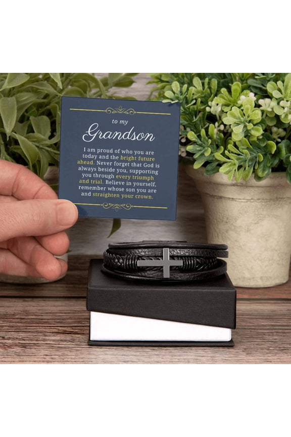 Gift For Grandson, Proud of Who You Are Today, Baptism or Confirmation Gift, Men's Christian Cross Bracelet