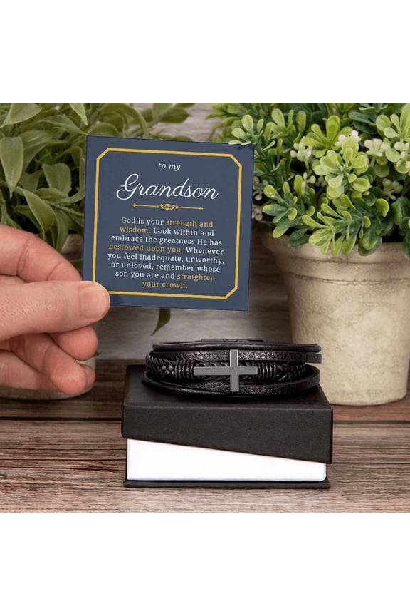 Gift For Grandson, Strength and Wisdom To My Son Gift, Baptism or Confirmation Gift, Men's Christian Cross Bracelet