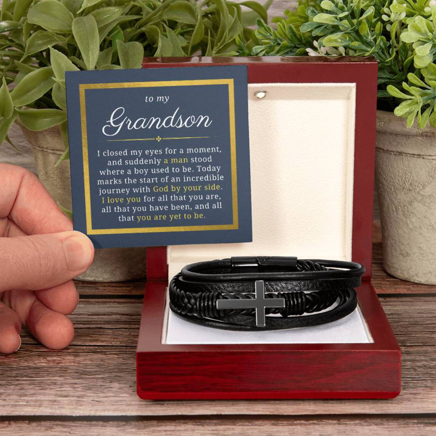 Gift For Grandson, Where a Boy Use to Be, Baptism or Confirmation Gift, Men's Christian Cross Bracelet