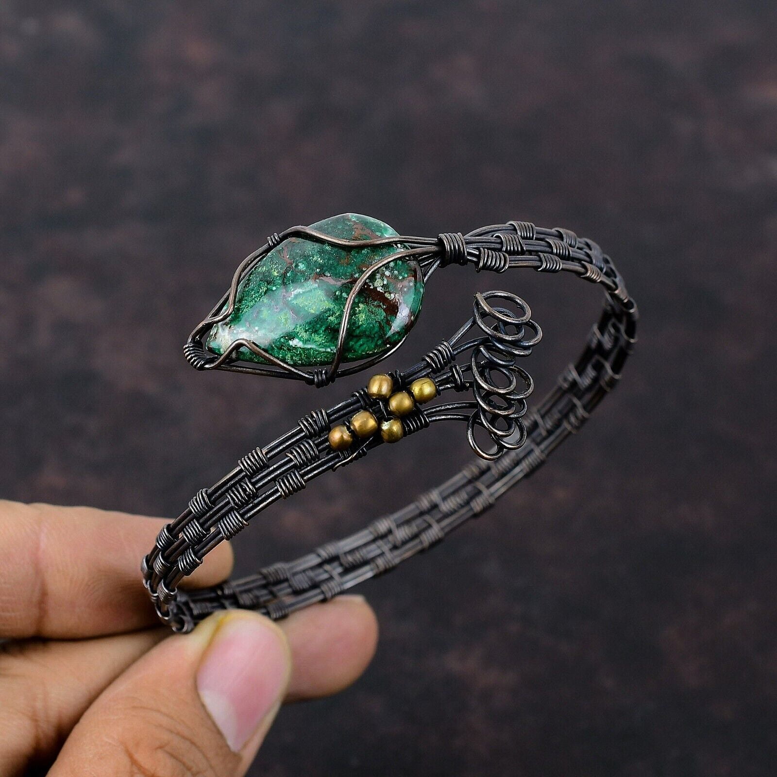 KALKA JEWELS Gift For Her Copper Cuprite Chrysocolla Jewelry Wire Wrapped Adjustable Cuff