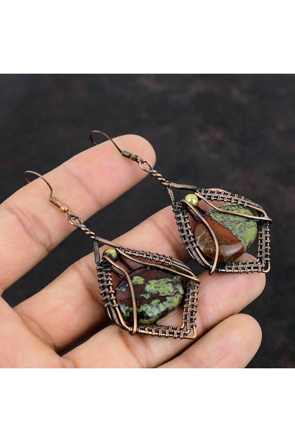 Dragon Bloodstone Earring Copper Wire Wrapped Earrings Handmade Jewelry Latest Design Earring Gemstone Copper Wire Jewelry Gifts For Friend