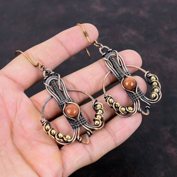 Sun Sitara Earring Copper Wire Wrapped Earrings Original Gemstone Earrings Copper Jewelry Handmade Earring Engagement Gift Wire Wrap Jewelry