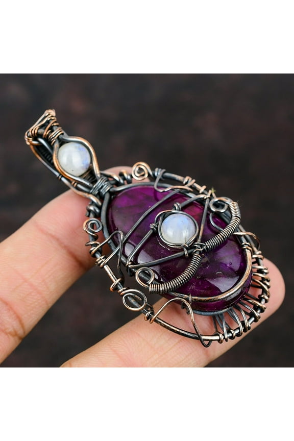 Evil Eye Pink Fire Labradorite Copper Pendant Copper Wire Wrapped Gemstone Pendant Copper Jewelry Gift Designer Moonstone Pendant For Women