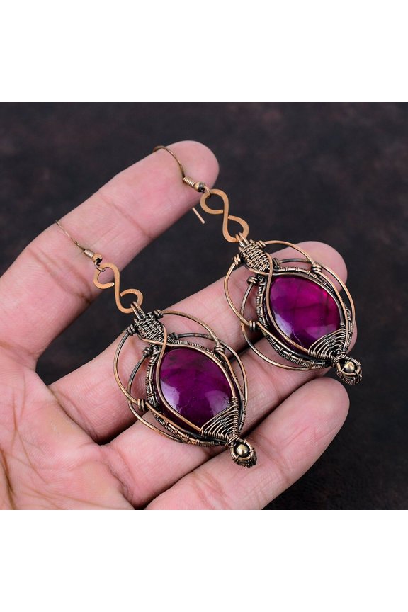 Purple Fire Labradorite Earring Copper Wire Wrapped Earrings Drop Earring Gemstone Copper Jewelry Handmade Stylish Earrings Engagement Gift