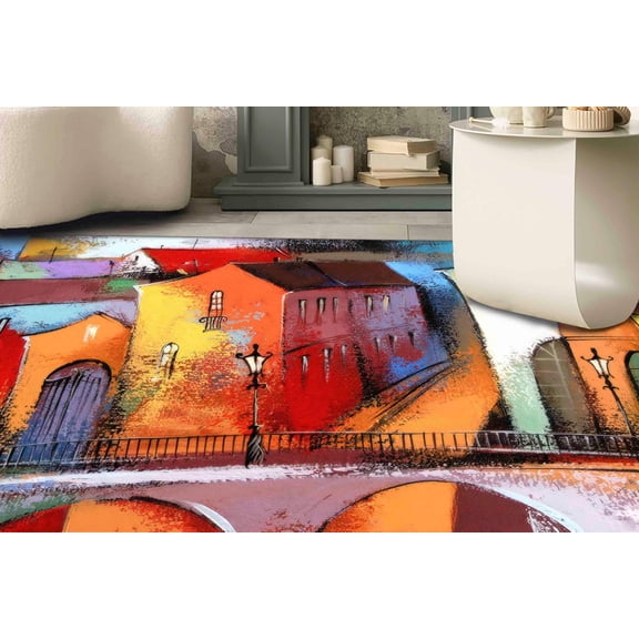 Gift For Her Rugs, Abstract City Rug, Outdoor Rug, Landscape Rug, Colorful City Painting Rugs, Large Rug, City View Rugs, Small Rug, 2'x3' - 60x90 cm