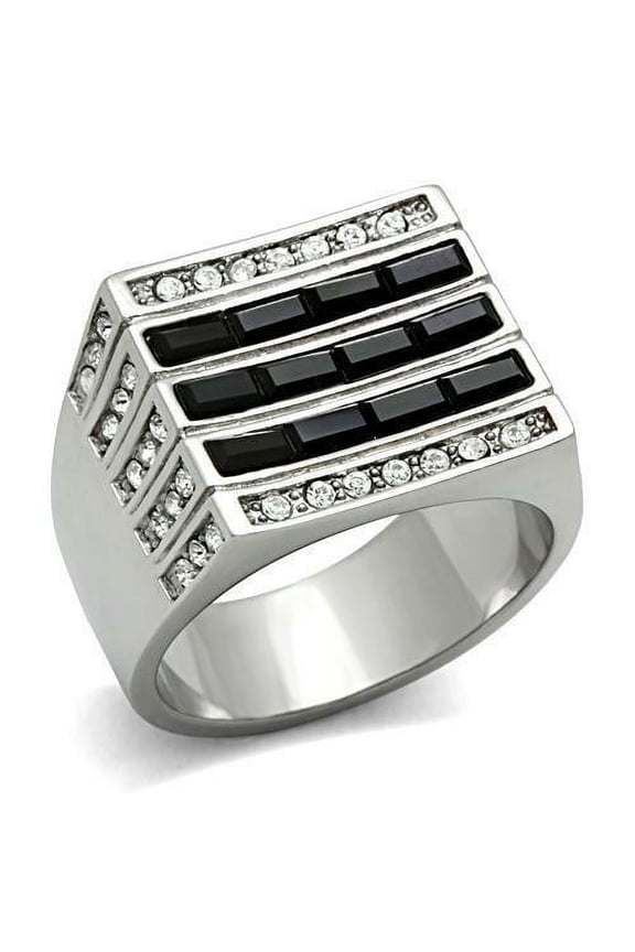 Gift For Him Men's Rings Stainless Steel Black Onyx Sapphire CZ Square