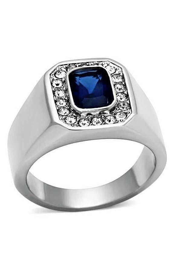 Gift For Him Men's Rings Stainless Steel Dark Blue Sapphire CZ
