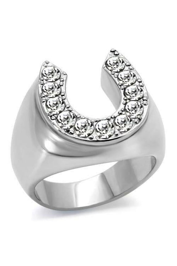 Gift For Him Men's Rings Stainless Steel Good Luck Horseshoe CZ