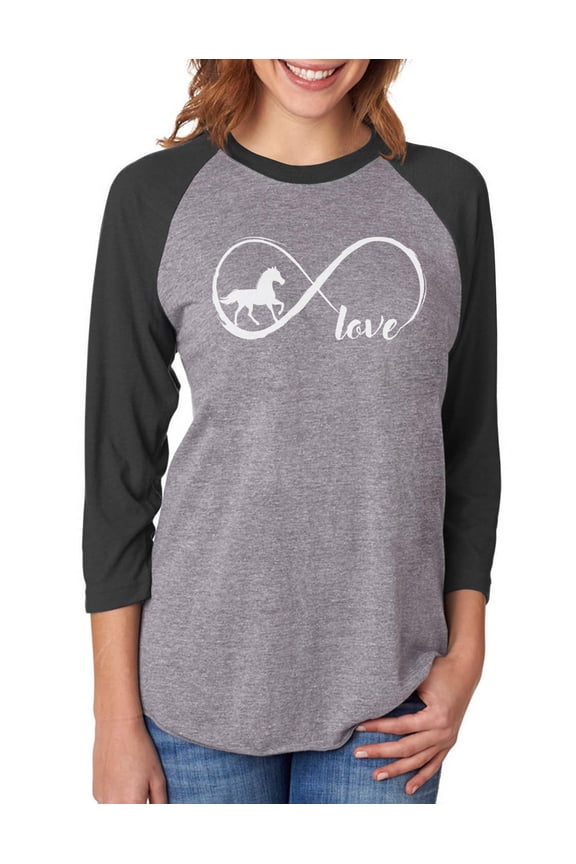 Gift For Horse Lover Infinite Love 3/4 Women Sleeve Baseball Jersey Shirt Small black/gray