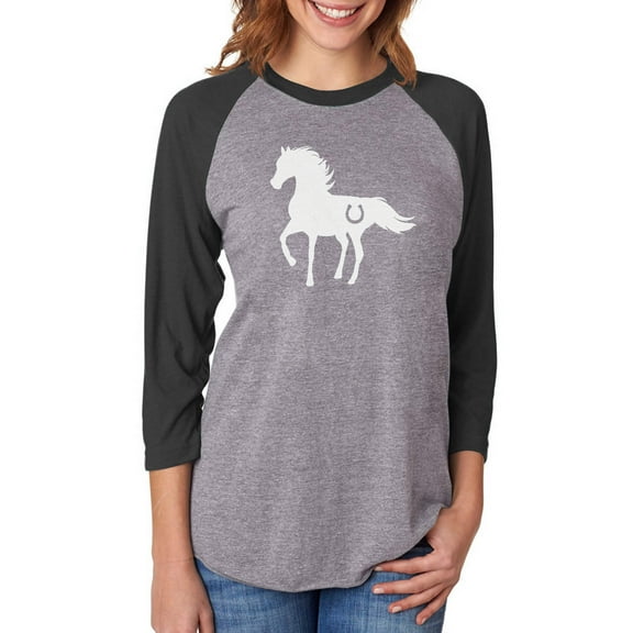 Gift For Horse Lover - Love Horses 3/4 Women Sleeve Baseball Jersey Shirt Small black/gray