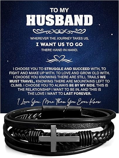Gift For Husband Cross Bracelet with Message Card and Box, To My Husband Cross Bracelet, Gifts for Men, Birthday Gift Bracelet for Husband from Wife