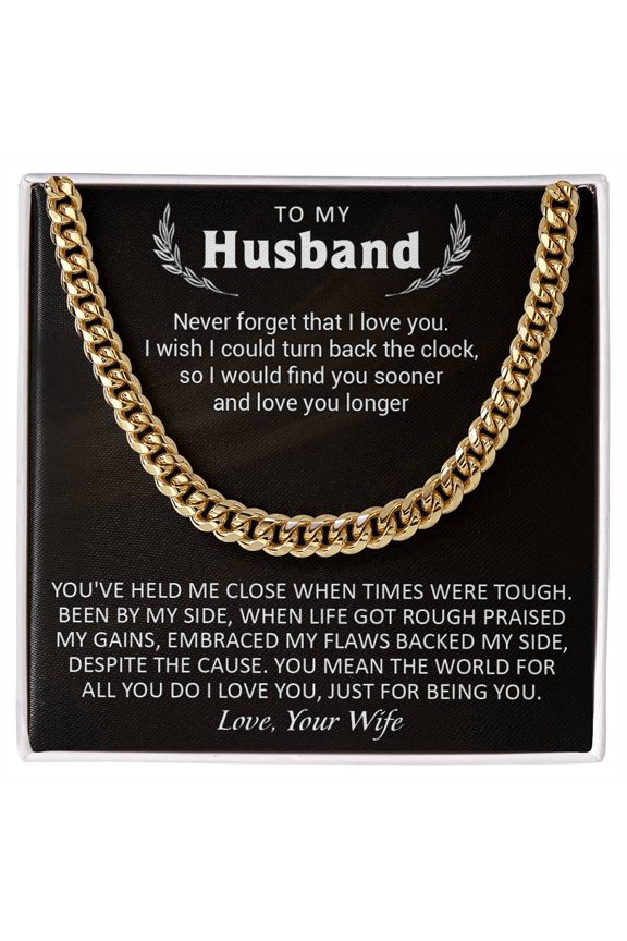 Gift For Husband - Hold Me Close, Cuban Link Chain, Stainless Steel or Yellow Gold, Message Card & Gift Box