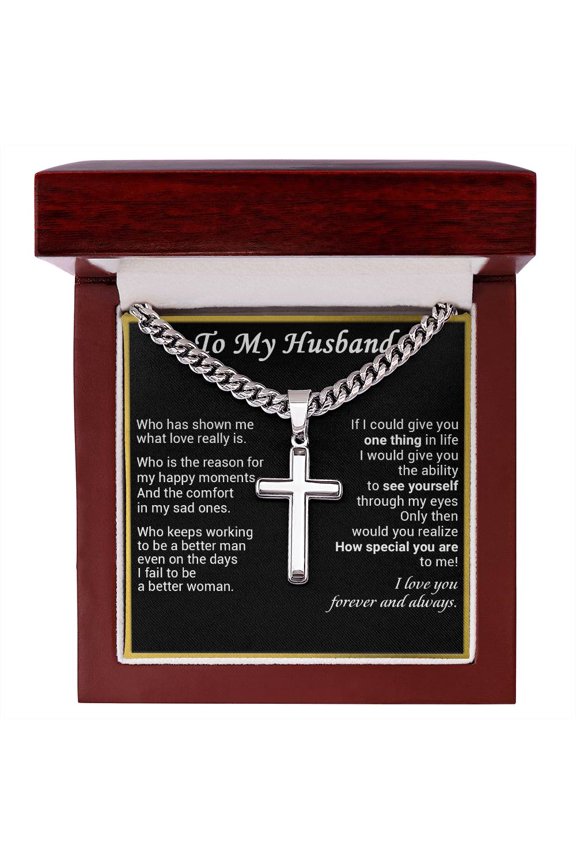 Gift For Husband - My Eyes - Cuban Link Chain with Artisan Cross
