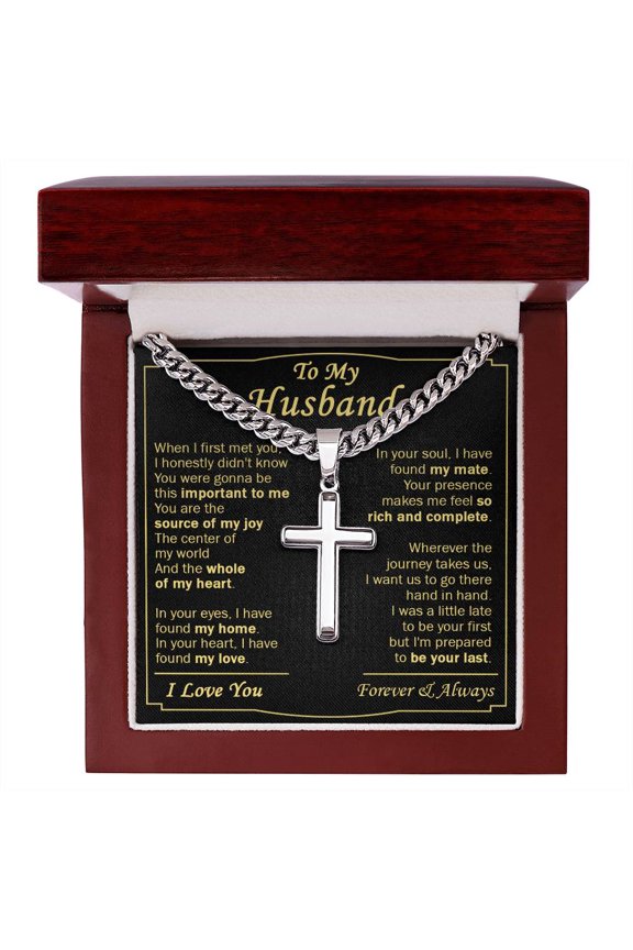 Gift For Husband - Your Eyes - Cuban Link Chain with Artisan Cross