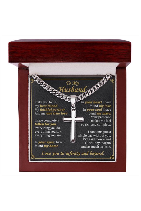 Gift For Husband - Your Eyes - Cuban Link Chain with Artisan Cross