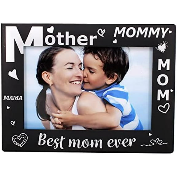 Gift For Mom Mother's Day Photo Frame Best Mom Ever, Black Metal Engraved 4 by 6 Inch Horizontal