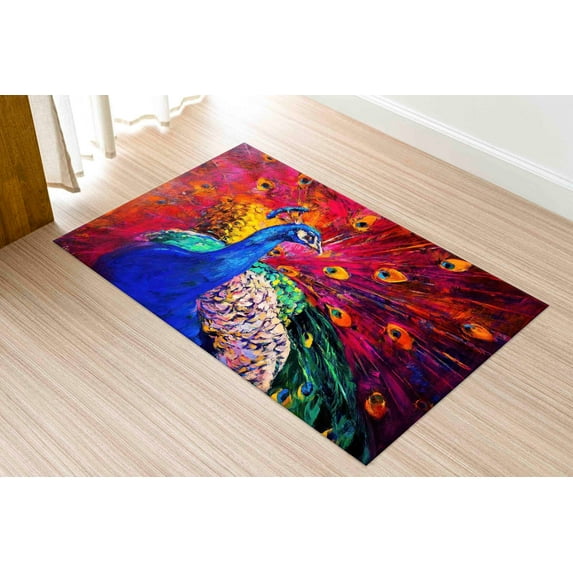 Gift For The Home Rug, Accent Rug, Multicolored Peacock Rug, Peacock Rugs, Area Rugs, Gift For Her Rugs, Animal Rugs, Outdoor Rugs, 3.3'x6.5' - 100x200 cm