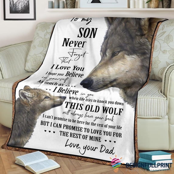 Gift For Wolf Lover Birthday Presents For Dad Wolf Dad to Son Native Premium Sherpa Blanket Gift To Son