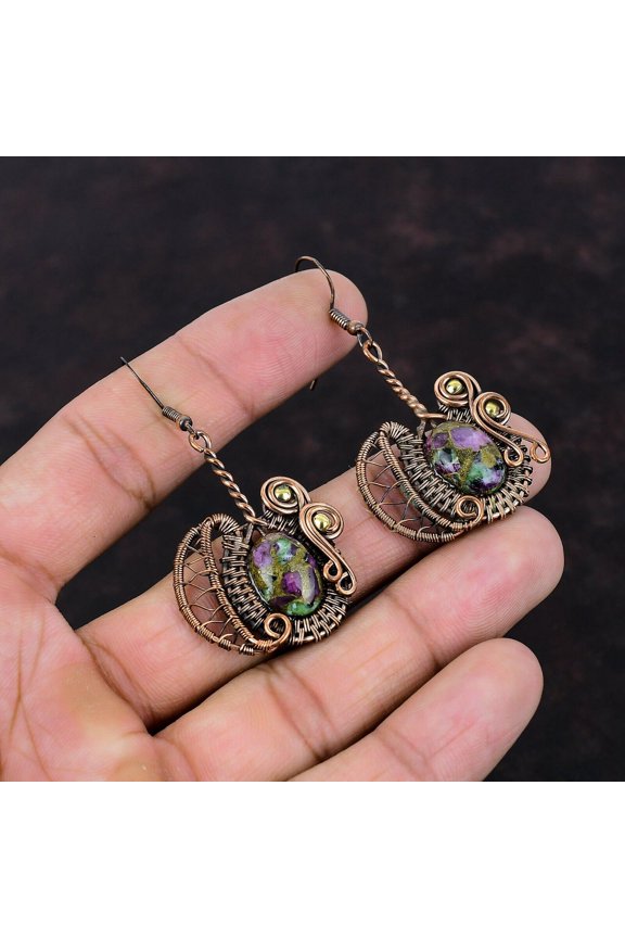 Copper Ruby Zoisite Earring Copper Wire Wrapped Earrings Gemstone Jewelry Handmade Earring Drop Earrings Amazing Copper Jewelry Gift For Mom