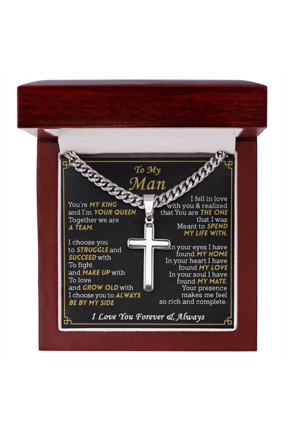 Gift For Your Man - King And Queen - Cuban Link Chain with Artisan Cross