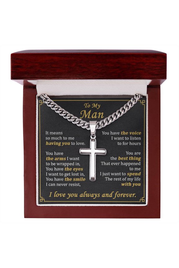 Gift For Your Man - Lost In Your Eyes - Cuban Link Chain with Artisan Cross