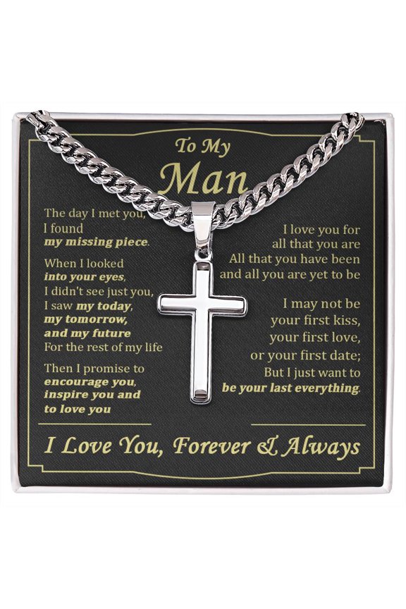 Gift For Your Man - My Future - Cuban Link Chain with Artisan Cross