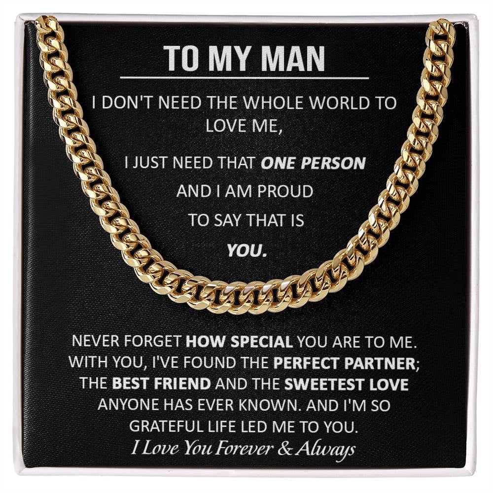 Chain Message Card Gift For Your Man - So Grateful, Cuban Link Chain, Stainless Steel or ...