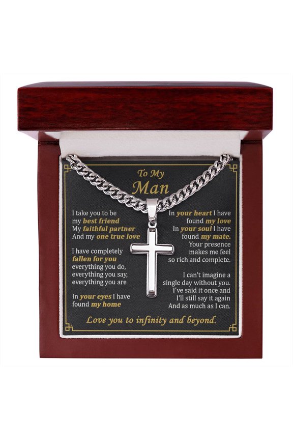 Gift For Your Man - Your Eyes - Cuban Link Chain with Artisan Cross