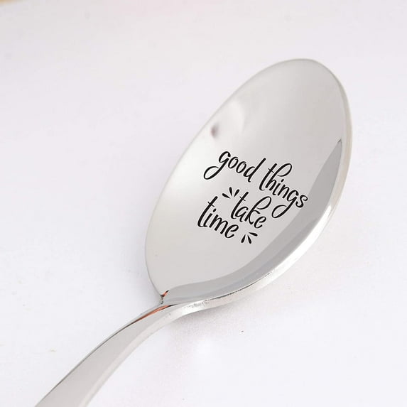 Gift for Friend - Good Things Take Time Engraved Spoon Gift for Coworker | Inspirational Encouragement Gift for Son Daughter | Christmas Birthday Gift for Men Women Teens